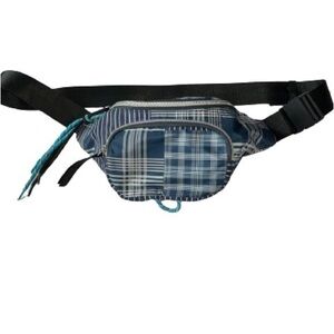 Blue and white plaid mini belt bag
